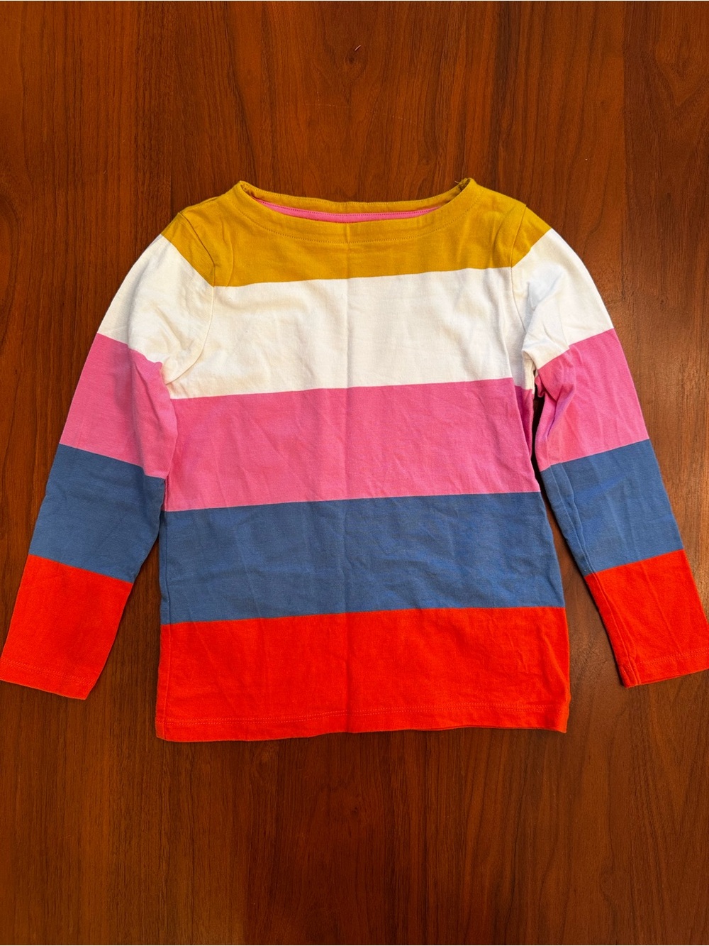 Mini Boden Colorblock Long-Sleeve Top in Mustard, White, Pink, Blue & Red